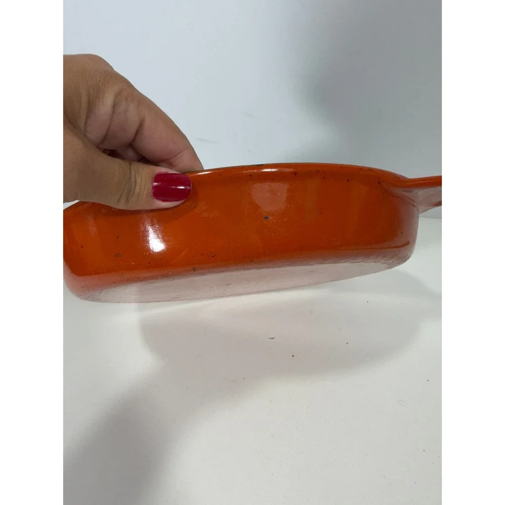 Orange Enameled Cast Iron Round Grill Pan Skillet with Ribbed Surface 10 inch